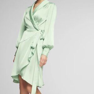 White House Black Market Long Sleeve Satin Wrap Mini Dress Size 6